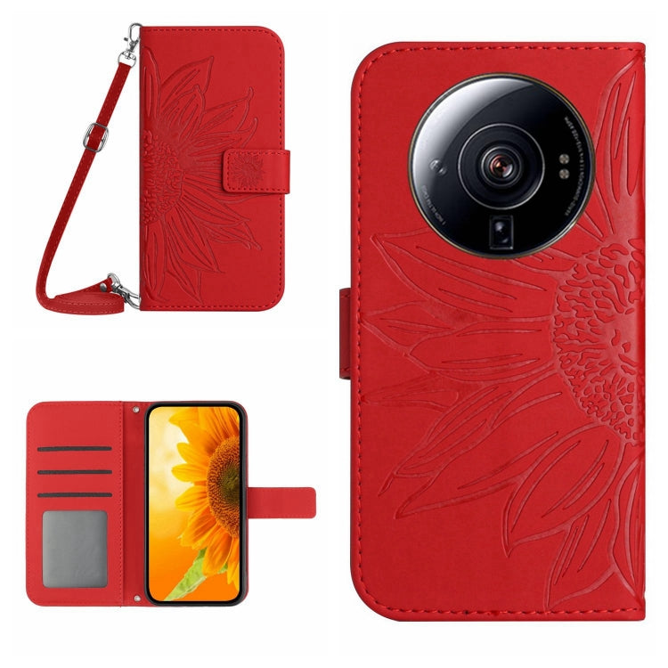 Skin Feel Custodia per cellulare in pelle con motivo a fiori di sole con cordino, For Xiaomi 12S Ultra, For Xiaomi 12T / 12T Pro