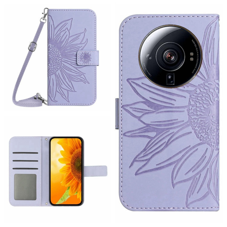 Skin Feel Custodia per cellulare in pelle con motivo a fiori di sole con cordino, For Xiaomi 12S Ultra, For Xiaomi 12T / 12T Pro