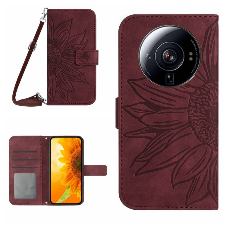 Skin Feel Custodia per cellulare in pelle con motivo a fiori di sole con cordino, For Xiaomi 12S Ultra, For Xiaomi 12T / 12T Pro