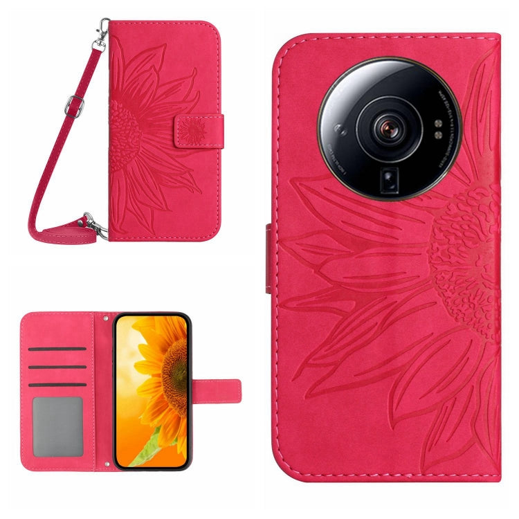 Skin Feel Custodia per cellulare in pelle con motivo a fiori di sole con cordino, For Xiaomi 12S Ultra, For Xiaomi 12T / 12T Pro