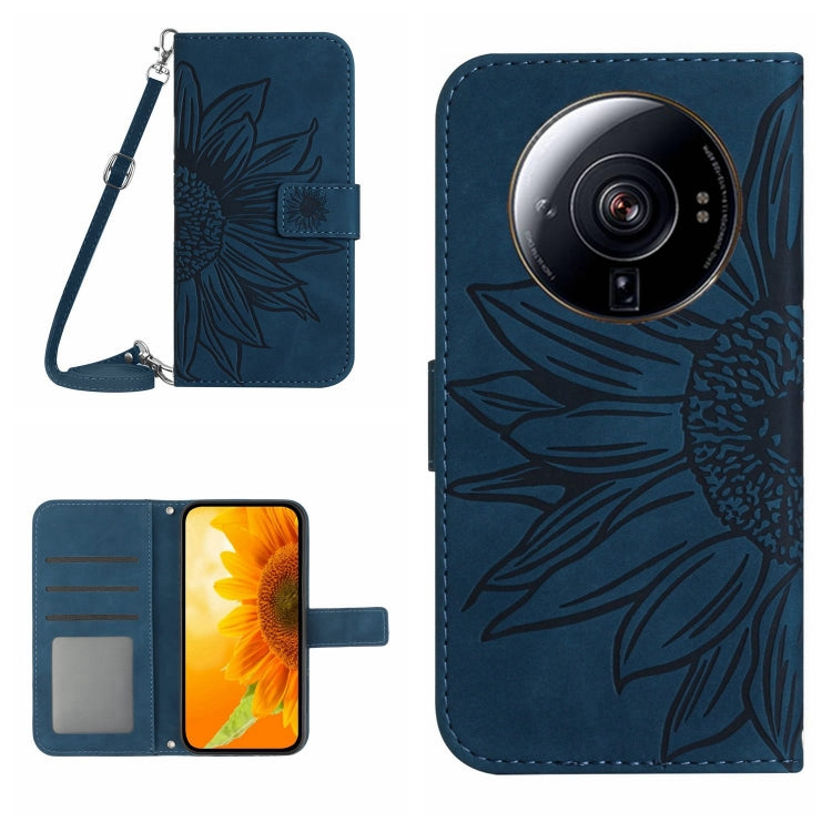 Skin Feel Custodia per cellulare in pelle con motivo a fiori di sole con cordino, For Xiaomi 12S Ultra, For Xiaomi 12T / 12T Pro