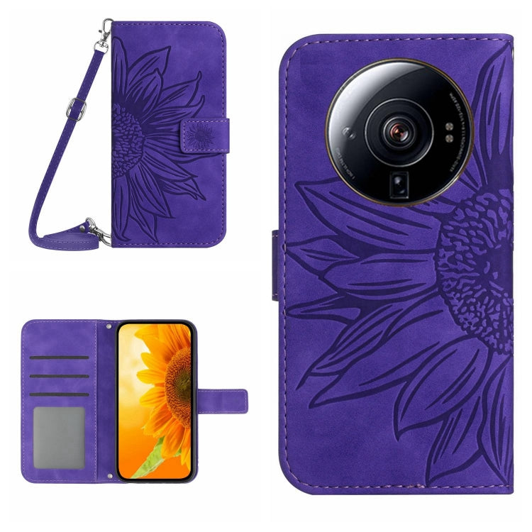 Skin Feel Custodia per cellulare in pelle con motivo a fiori di sole con cordino, For Xiaomi 12S Ultra, For Xiaomi 12T / 12T Pro