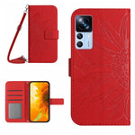 Skin Feel Custodia per cellulare in pelle con motivo a fiori di sole con cordino, For Xiaomi 12S Ultra, For Xiaomi 12T / 12T Pro