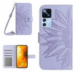 Skin Feel Custodia per cellulare in pelle con motivo a fiori di sole con cordino, For Xiaomi 12S Ultra, For Xiaomi 12T / 12T Pro