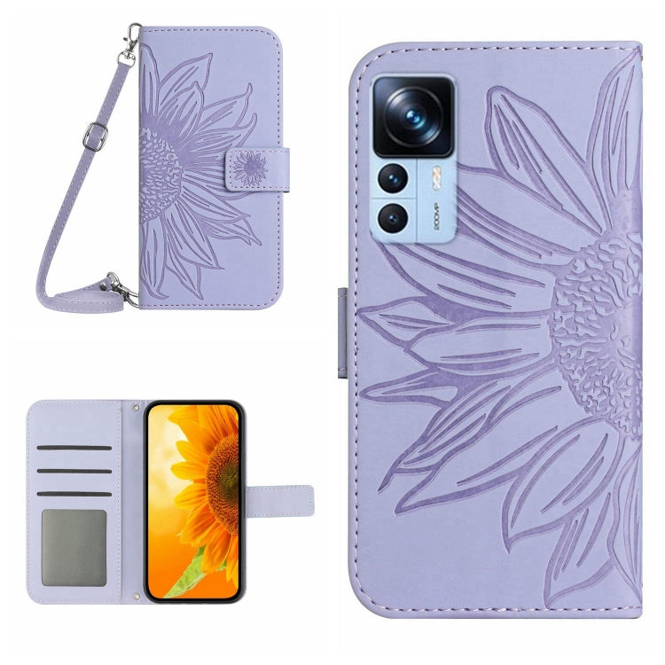 Skin Feel Custodia per cellulare in pelle con motivo a fiori di sole con cordino, For Xiaomi 12S Ultra, For Xiaomi 12T / 12T Pro