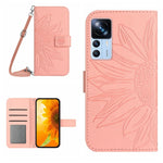 Skin Feel Custodia per cellulare in pelle con motivo a fiori di sole con cordino, For Xiaomi 12S Ultra, For Xiaomi 12T / 12T Pro