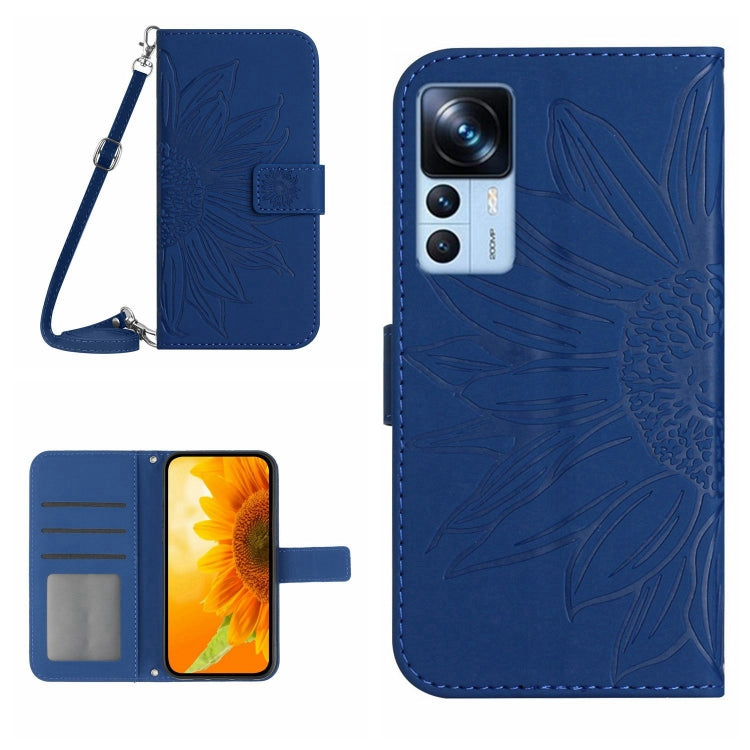 Skin Feel Custodia per cellulare in pelle con motivo a fiori di sole con cordino, For Xiaomi 12S Ultra, For Xiaomi 12T / 12T Pro