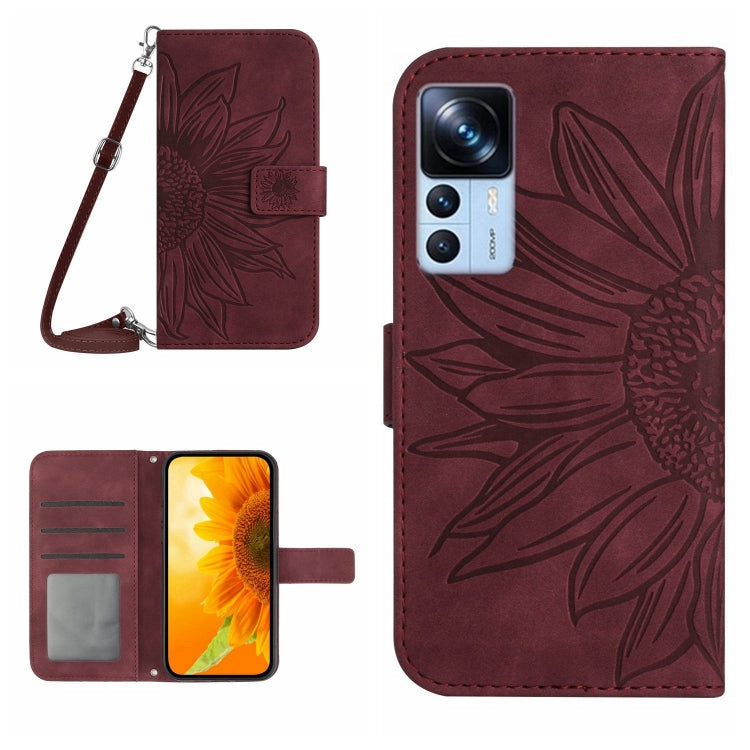 Skin Feel Custodia per cellulare in pelle con motivo a fiori di sole con cordino, For Xiaomi 12S Ultra, For Xiaomi 12T / 12T Pro