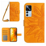 Skin Feel Custodia per cellulare in pelle con motivo a fiori di sole con cordino, For Xiaomi 12S Ultra, For Xiaomi 12T / 12T Pro