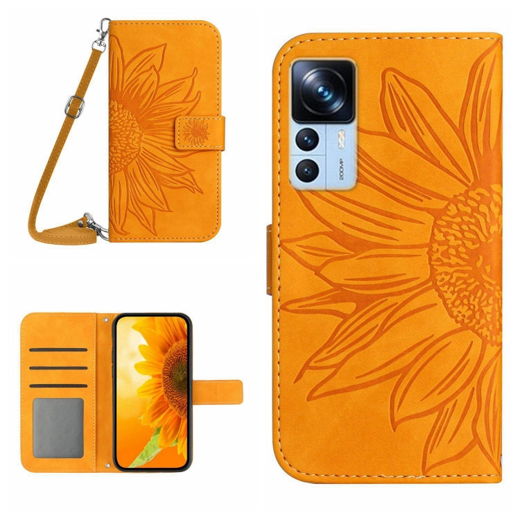 Skin Feel Custodia per cellulare in pelle con motivo a fiori di sole con cordino, For Xiaomi 12S Ultra, For Xiaomi 12T / 12T Pro