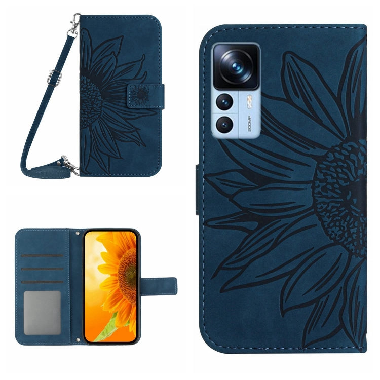 Skin Feel Custodia per cellulare in pelle con motivo a fiori di sole con cordino, For Xiaomi 12S Ultra, For Xiaomi 12T / 12T Pro
