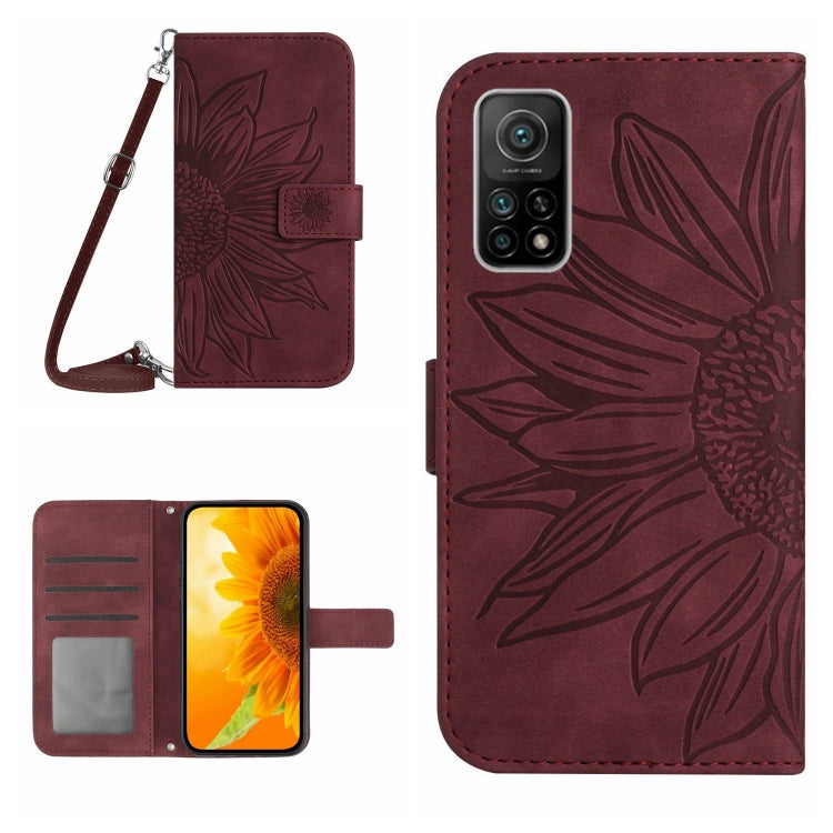 Skin Feel Custodia per cellulare in pelle con motivo a fiori di sole con cordino, For Xiaomi Mi 10T / 10T Pro, For Xiaomi Mi 11