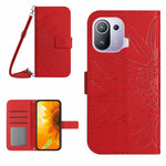 Skin Feel Custodia per cellulare in pelle con motivo a fiori di sole con cordino, For Xiaomi Mi 11 Lite, For Xiaomi Mi 11 Pro