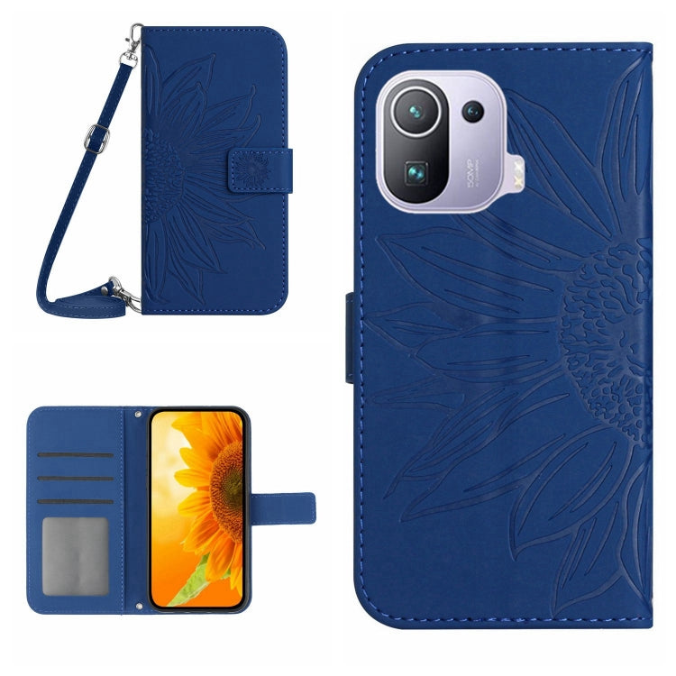 Skin Feel Custodia per cellulare in pelle con motivo a fiori di sole con cordino, For Xiaomi Mi 11 Lite, For Xiaomi Mi 11 Pro