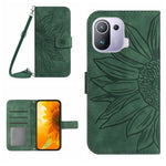 Skin Feel Custodia per cellulare in pelle con motivo a fiori di sole con cordino, For Xiaomi Mi 11 Lite, For Xiaomi Mi 11 Pro