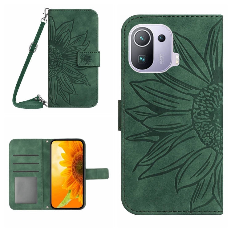 Skin Feel Custodia per cellulare in pelle con motivo a fiori di sole con cordino, For Xiaomi Mi 11 Lite, For Xiaomi Mi 11 Pro