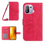 Skin Feel Custodia per cellulare in pelle con motivo a fiori di sole con cordino, For Xiaomi Mi 11 Lite, For Xiaomi Mi 11 Pro