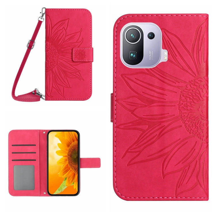 Skin Feel Custodia per cellulare in pelle con motivo a fiori di sole con cordino, For Xiaomi Mi 11 Lite, For Xiaomi Mi 11 Pro