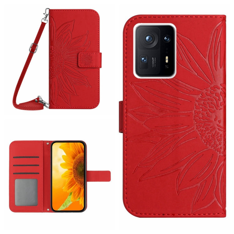 Skin Feel Custodia per cellulare in pelle con motivo a fiori di sole con cordino, For Xiaomi Redmi Mi Note 10 Lite, For Xiaomi Mi Mix 4