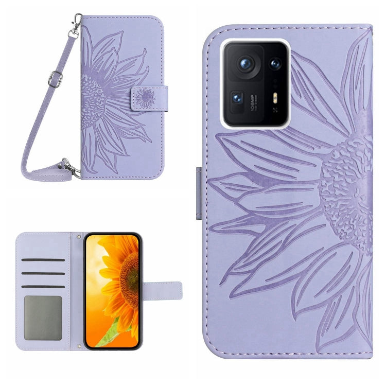 Skin Feel Custodia per cellulare in pelle con motivo a fiori di sole con cordino, For Xiaomi Redmi Mi Note 10 Lite, For Xiaomi Mi Mix 4
