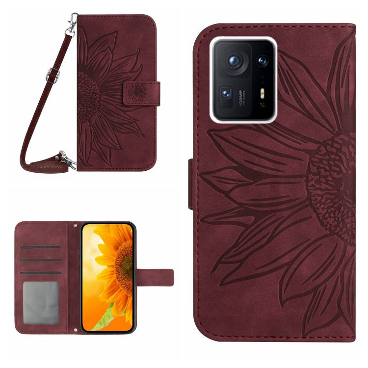 Skin Feel Custodia per cellulare in pelle con motivo a fiori di sole con cordino, For Xiaomi Redmi Mi Note 10 Lite, For Xiaomi Mi Mix 4