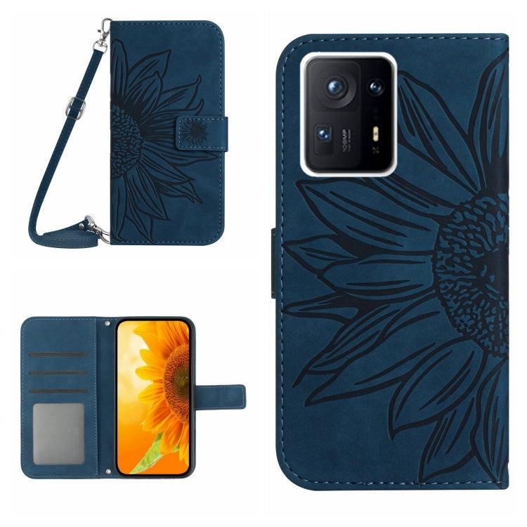 Skin Feel Custodia per cellulare in pelle con motivo a fiori di sole con cordino, For Xiaomi Redmi Mi Note 10 Lite, For Xiaomi Mi Mix 4