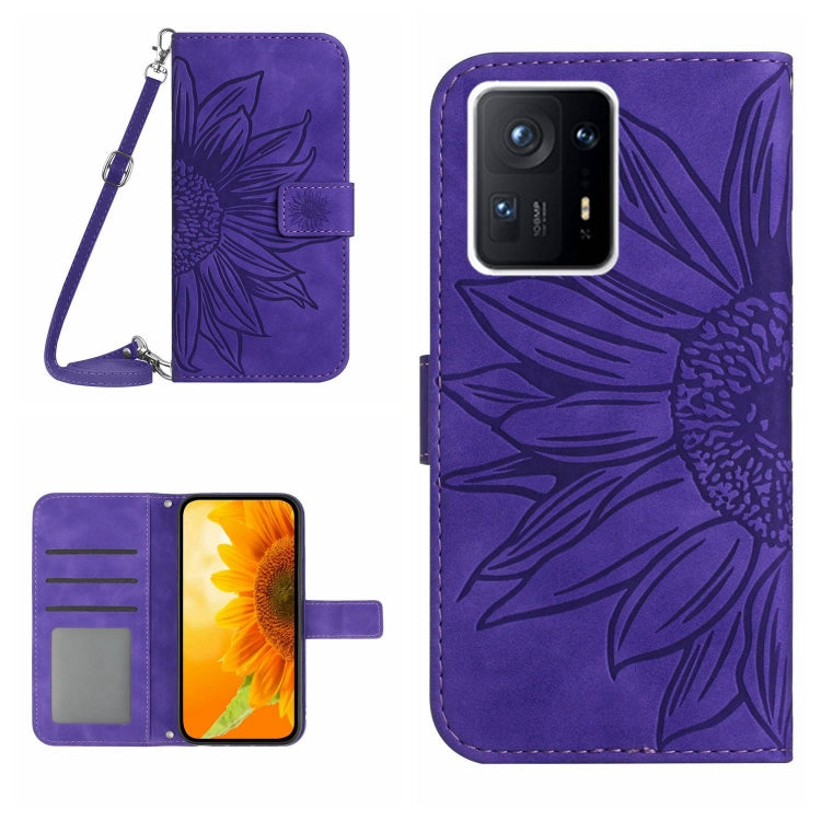 Skin Feel Custodia per cellulare in pelle con motivo a fiori di sole con cordino, For Xiaomi Redmi Mi Note 10 Lite, For Xiaomi Mi Mix 4
