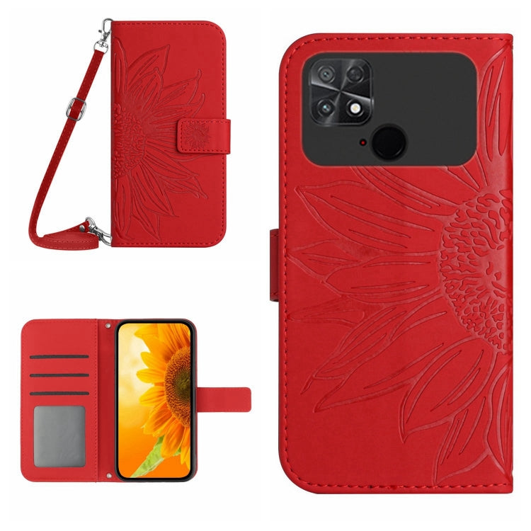 Skin Feel Custodia per cellulare in pelle con motivo a fiori di sole con cordino, For Xiaomi Poco C40, For Xiaomi Poco F4 5G