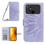 Skin Feel Custodia per cellulare in pelle con motivo a fiori di sole con cordino, For Xiaomi Poco C40, For Xiaomi Poco F4 5G