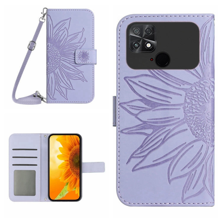 Skin Feel Custodia per cellulare in pelle con motivo a fiori di sole con cordino, For Xiaomi Poco C40, For Xiaomi Poco F4 5G