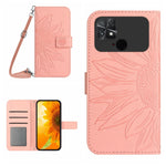 Skin Feel Custodia per cellulare in pelle con motivo a fiori di sole con cordino, For Xiaomi Poco C40, For Xiaomi Poco F4 5G
