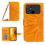 Skin Feel Custodia per cellulare in pelle con motivo a fiori di sole con cordino, For Xiaomi Poco C40, For Xiaomi Poco F4 5G