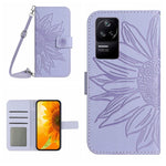 Skin Feel Custodia per cellulare in pelle con motivo a fiori di sole con cordino, For Xiaomi Poco C40, For Xiaomi Poco F4 5G