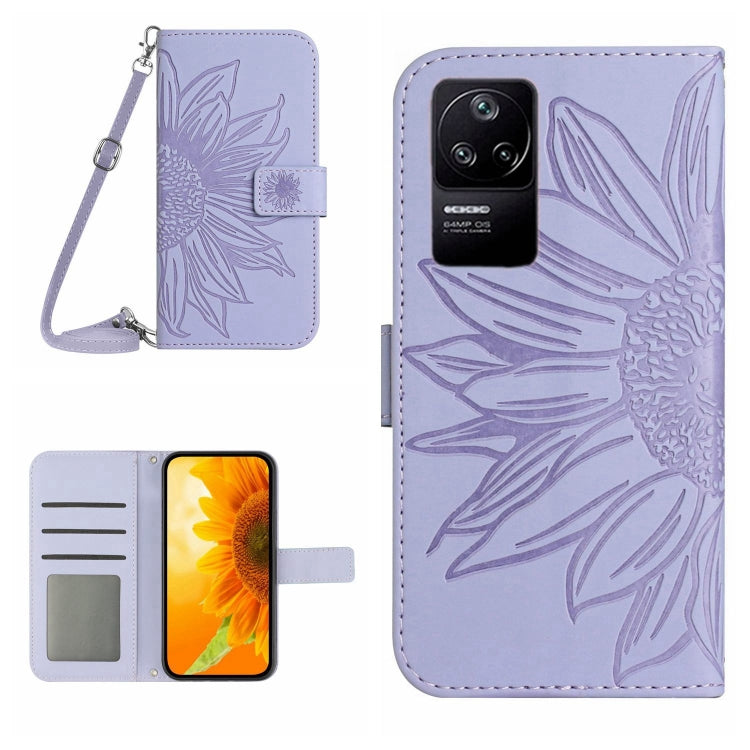 Skin Feel Custodia per cellulare in pelle con motivo a fiori di sole con cordino, For Xiaomi Poco C40, For Xiaomi Poco F4 5G