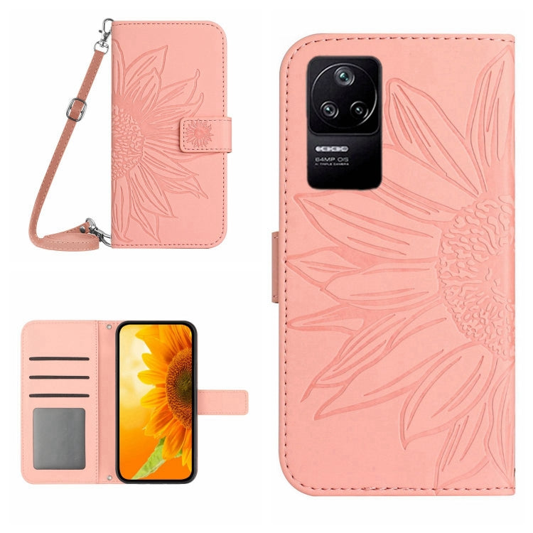 Skin Feel Custodia per cellulare in pelle con motivo a fiori di sole con cordino, For Xiaomi Poco C40, For Xiaomi Poco F4 5G