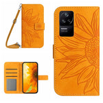 Skin Feel Custodia per cellulare in pelle con motivo a fiori di sole con cordino, For Xiaomi Poco C40, For Xiaomi Poco F4 5G