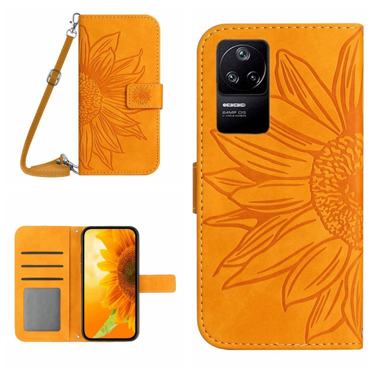Skin Feel Custodia per cellulare in pelle con motivo a fiori di sole con cordino, For Xiaomi Poco C40, For Xiaomi Poco F4 5G