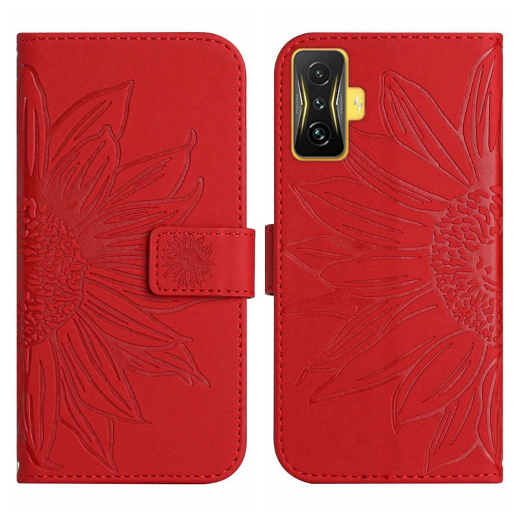 Skin Feel Custodia per cellulare in pelle con motivo a fiori di sole con cordino, For Xiaomi Poco F4 GT, For Xiaomi Poco M4 Pro 4G