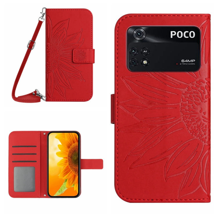 Skin Feel Custodia per cellulare in pelle con motivo a fiori di sole con cordino, For Xiaomi Poco F4 GT, For Xiaomi Poco M4 Pro 4G
