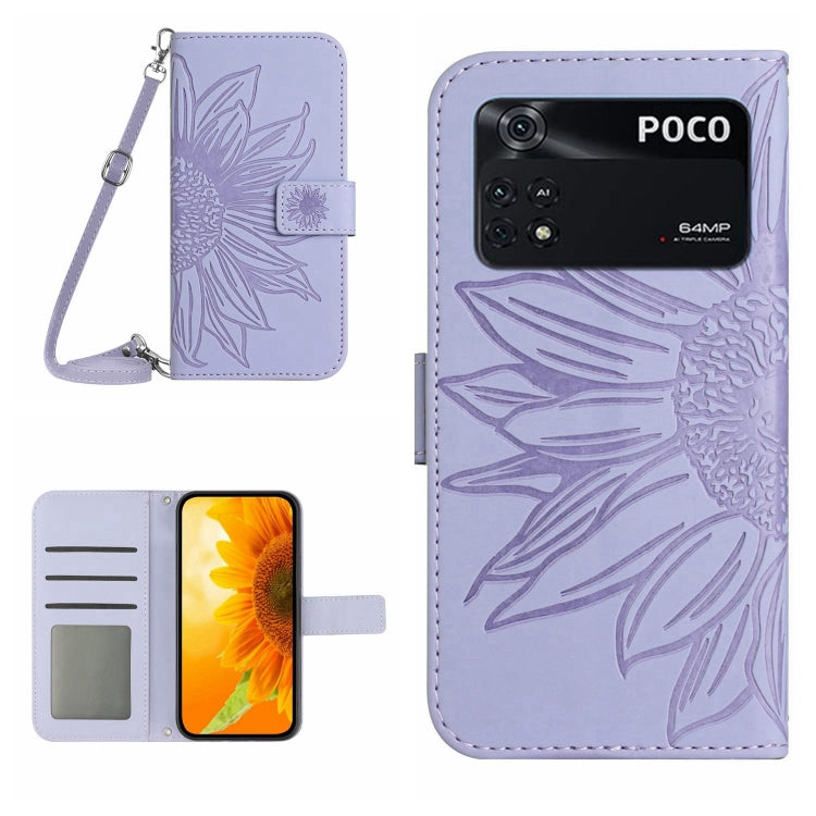 Skin Feel Custodia per cellulare in pelle con motivo a fiori di sole con cordino, For Xiaomi Poco F4 GT, For Xiaomi Poco M4 Pro 4G