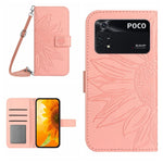 Skin Feel Custodia per cellulare in pelle con motivo a fiori di sole con cordino, For Xiaomi Poco F4 GT, For Xiaomi Poco M4 Pro 4G