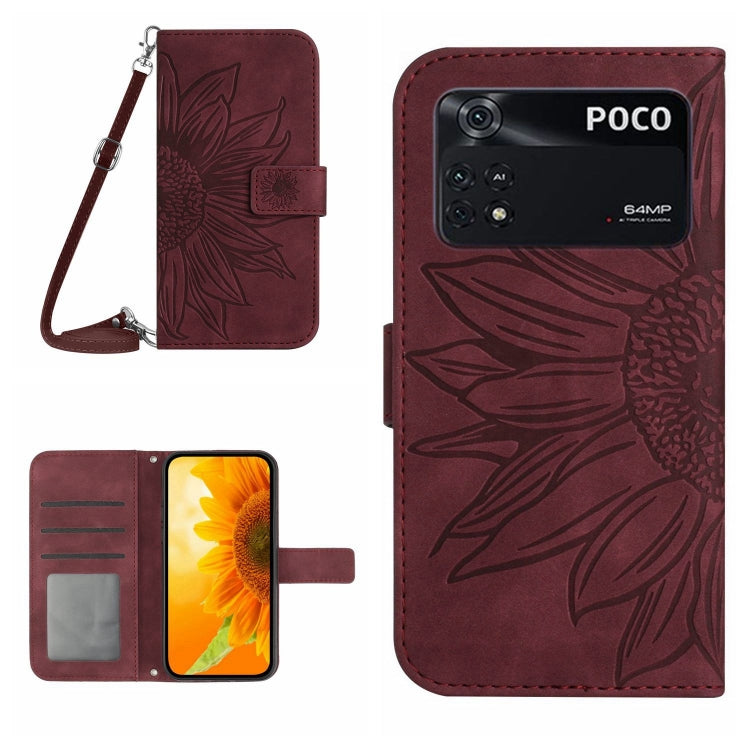 Skin Feel Custodia per cellulare in pelle con motivo a fiori di sole con cordino, For Xiaomi Poco F4 GT, For Xiaomi Poco M4 Pro 4G