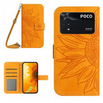 Skin Feel Custodia per cellulare in pelle con motivo a fiori di sole con cordino, For Xiaomi Poco F4 GT, For Xiaomi Poco M4 Pro 4G