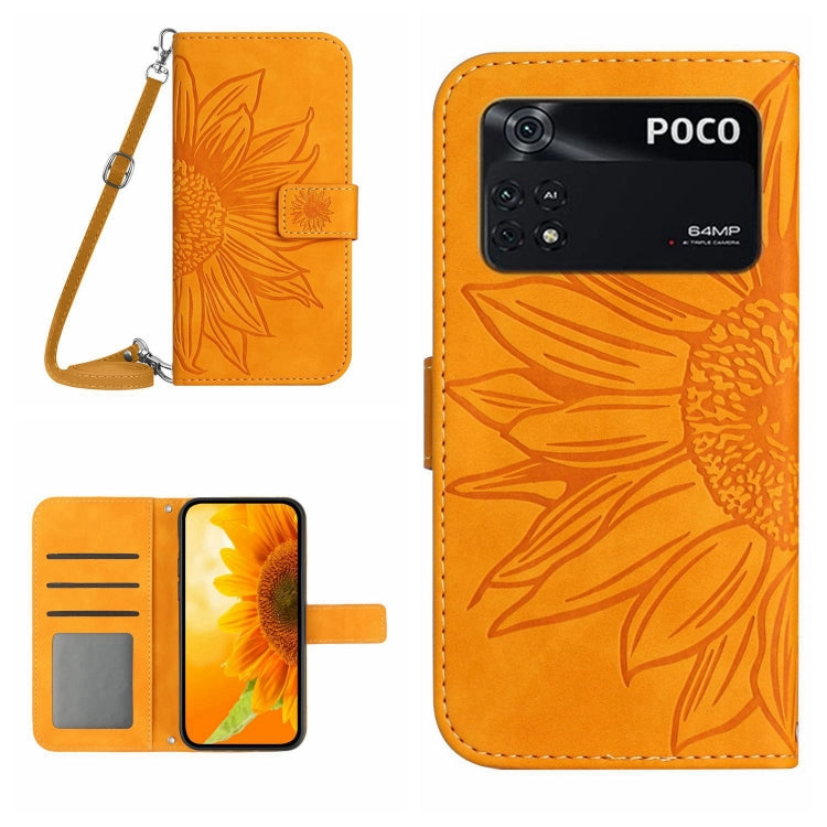 Skin Feel Custodia per cellulare in pelle con motivo a fiori di sole con cordino, For Xiaomi Poco F4 GT, For Xiaomi Poco M4 Pro 4G