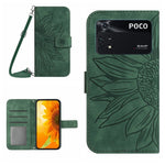 Skin Feel Custodia per cellulare in pelle con motivo a fiori di sole con cordino, For Xiaomi Poco F4 GT, For Xiaomi Poco M4 Pro 4G