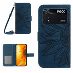 Skin Feel Custodia per cellulare in pelle con motivo a fiori di sole con cordino, For Xiaomi Poco F4 GT, For Xiaomi Poco M4 Pro 4G
