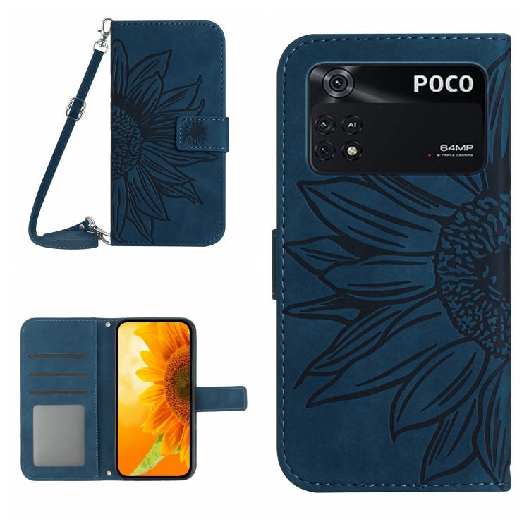 Skin Feel Custodia per cellulare in pelle con motivo a fiori di sole con cordino, For Xiaomi Poco F4 GT, For Xiaomi Poco M4 Pro 4G
