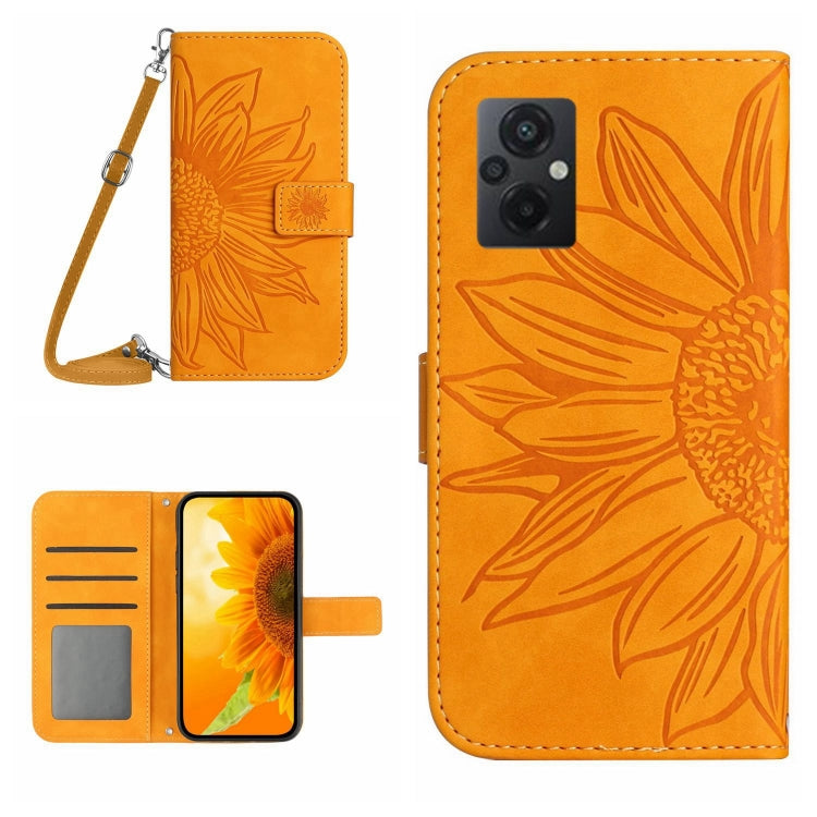 Skin Feel Custodia per cellulare in pelle con motivo a fiori di sole con cordino, For Xiaomi Poco M5 / Poco M4 5G, For Xiaomi Poco M5S