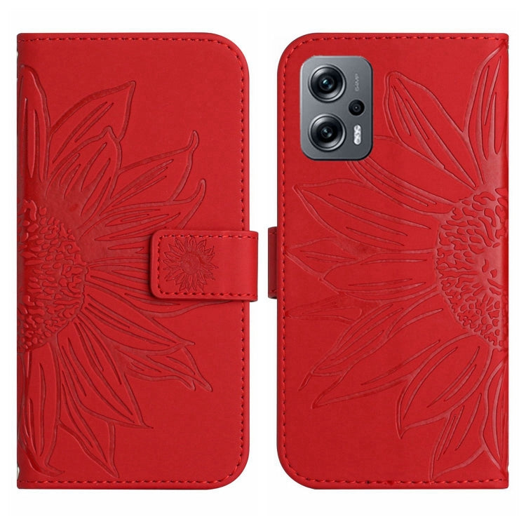 Skin Feel Custodia per cellulare in pelle con motivo a fiori di sole con cordino, For Xiaomi Poco X4 GT, For Xiaomi Poco X4 Pro 5G