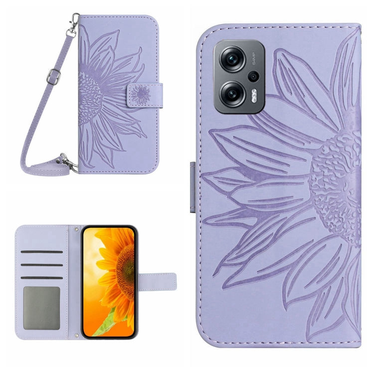 Skin Feel Custodia per cellulare in pelle con motivo a fiori di sole con cordino, For Xiaomi Poco X4 GT, For Xiaomi Poco X4 Pro 5G